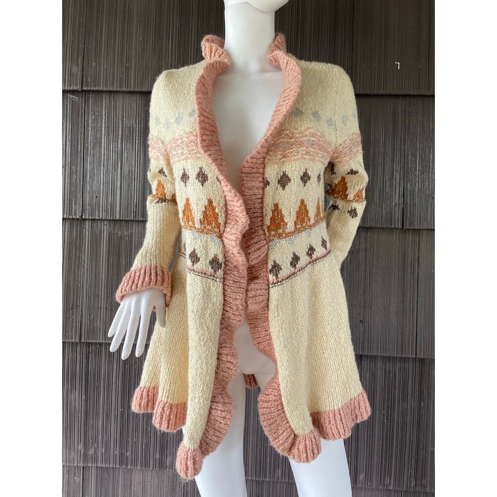 🔥Matilda Jane Jacie Ruffled Boho Cabincore Knit Cozy Open Cardigan Sweater Sz S